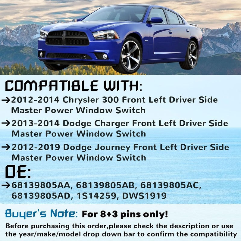 Citumo Master Power Window Switch Replacement for 2012-2014 Chry-sler 300, 2013-2014 Do-dge Charger, 2012-2019 Journey, 68139805AA, 68139805AB, 68139805AC, 68139805AD, 1S14259, DWS1919 - Image 4